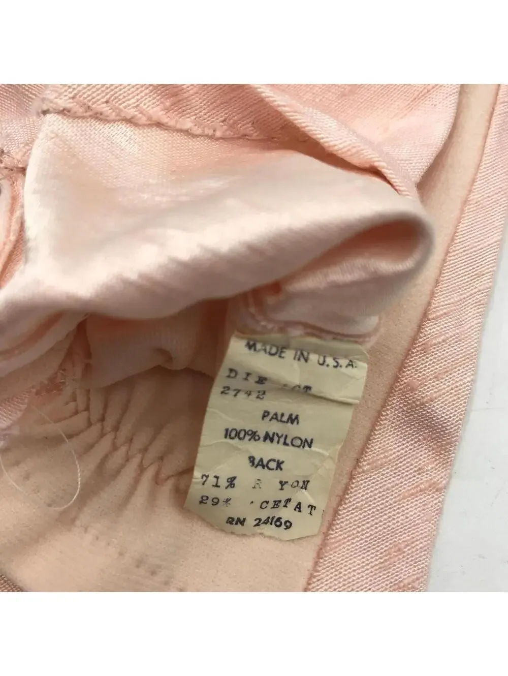 Vintage Pink Shortie Gloves: Faux Raw Silk, Rayon Wrist Length, Size 7